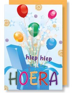 6 Wenskaarten met envelop - Gefeliciteerd Hiep Hiep Hoera