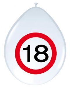 18 Jaar Verkeersbord Ballonnen - 8 stuks