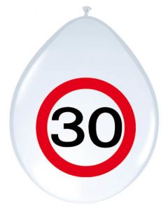 30 Jaar Verkeersbord Ballonnen - 8 stuks