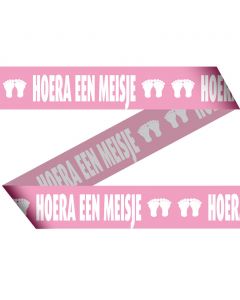 Afzetlint Hoera een Meisje Roze (geboorte)  - 15 meter