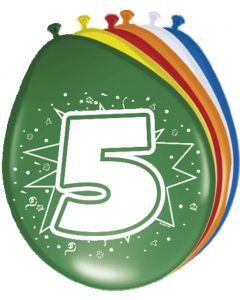 5 Jaar Ballonnen Meerkleurig - 8 stuks