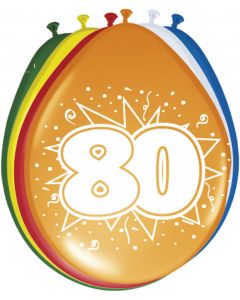 80 Jaar Ballonnen Meerkleurig - 8 stuks