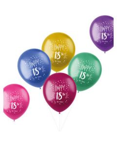 Ballonnen Shimmer 18 Jaar Meerkleurig 33cm - 6 stuks