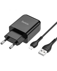 Hoco Vigour Travel Charger Set Lightning - Black