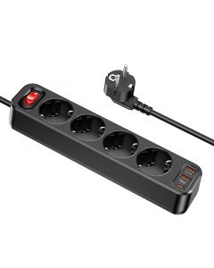 Hoco 4-voudige stekkerdoos + 2 USB-A + 1 USB-C poort - Zwart