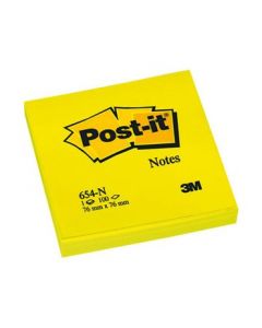 3M Post-it 654 memoblok 76x76mm, neon geel, pak à 6 stuks