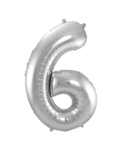 Zilveren Folieballon Cijfer 6 - 86 cm