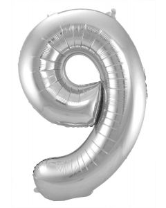 Zilveren Folieballon Cijfer 9 - 86 cm
