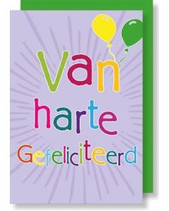 6 Wenskaarten met envelop - Van harte gefeliciteerd