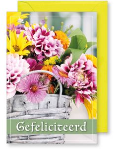 6 Wenskaarten met envelop - Gefeliciteerd bloemen (12x17.5 cm)
