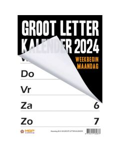 Grootletterkalender 2024 (week begint op Maandag)