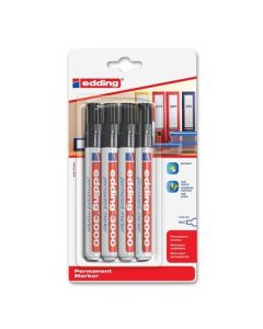 Edding 3000 permanent marker, 1.5-3mm ronde punt, zwart, 4 stuks in blisterverpakking