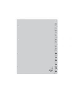 tabblad Kangaro A4 cijfers PP 120 micron 4r. 15dlg grijs