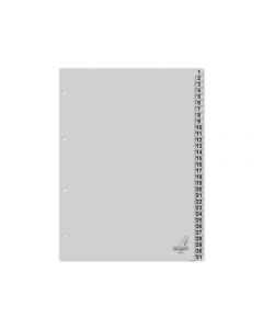 tabblad Kangaro A4 cijfers PP 120mµ grijs 4-gaats 31-delig