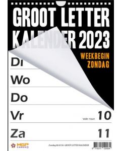 Grootletterkalender 2023 (week begint op Zondag)