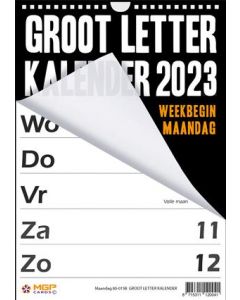 Grootletterkalender 2023 (week begint op Maandag)