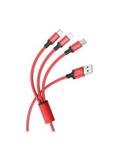 Hoco 3-in-1 Charge&Synch Cable Lightning+Micro+USB-C Red