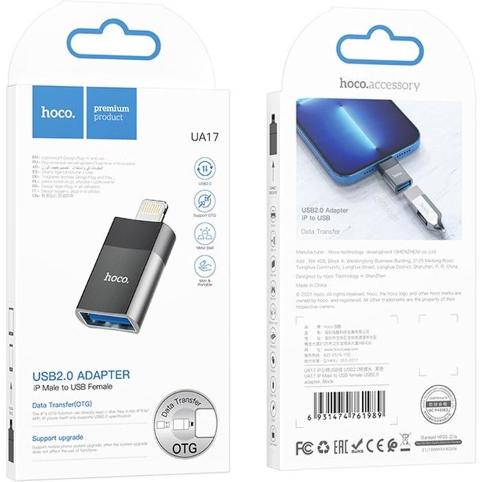 Hoco USB 2.0 to Lightning OTG Adapter- Zwart