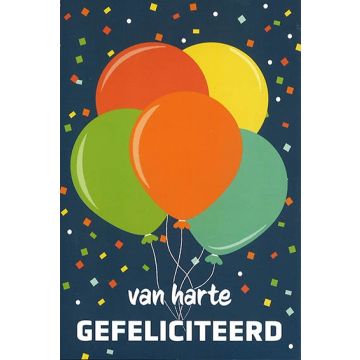 6 Wenskaarten met envelop - van harte Gefeliciteerd