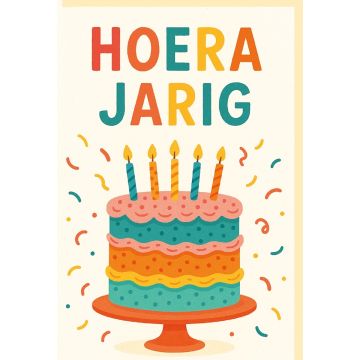 6 Wenskaarten met envelop - Hoera Jarig