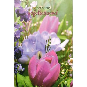6 Wenskaarten met envelop - van harte Gefeliciteerd - Bloemen