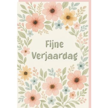 6 Wenskaarten met envelop - Fijne verjaardag - Bloemen