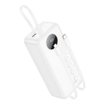Hoco J132 Supercharge Powerbank met 3 geïntegreerde kabels - Wit - 30.000mAh