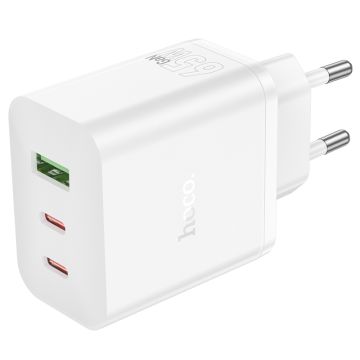 Hoco PD65W Triple Port Charger USB-A 2xUSB-C - Wit