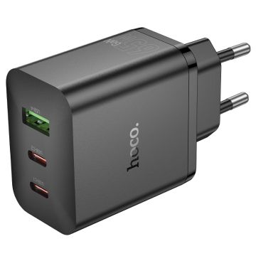 Hoco PD65W Triple Port Charger USB-A 2xUSB-C - Zwart