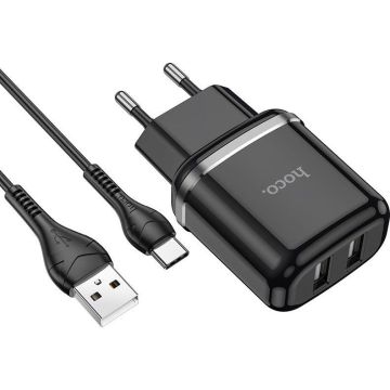 Hoco Duo Port Charger Set USB-C - Zwart