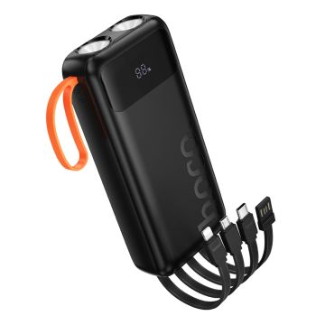 Hoco J151 Powerbank - 20.000mAh - Zwart - met geïntegreerde kabels en zaklamp