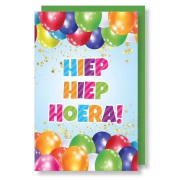 6 Wenskaarten met envelop - Hiep hiep hoera