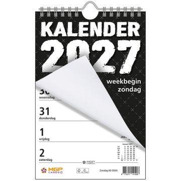 Weekblok met Wire-O-binding 2027 - Week start op Zondag