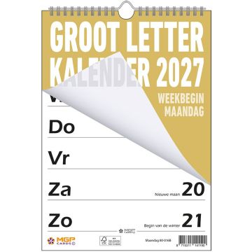 Grootletterkalender 2027 - Week begint op Maandag