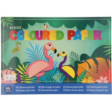 Gekleurd papierblok Jungle Thema A4 – 48 vel – 6 kleuren