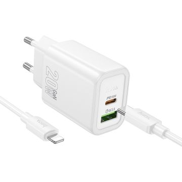 Hoco N61 USB-C Snellader 20W met USB-C naar Lightning Kabel - Wit
