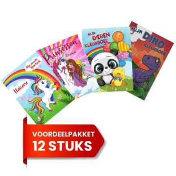 Kleur en Stickerboek - Voordeelpakket B - 12 stuks
