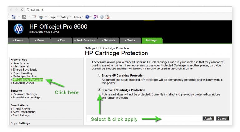 HP Cartridge Protection